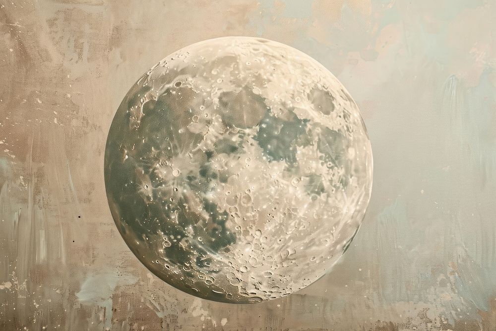 Oil painting of a close up on pale moon astronomy nature space.