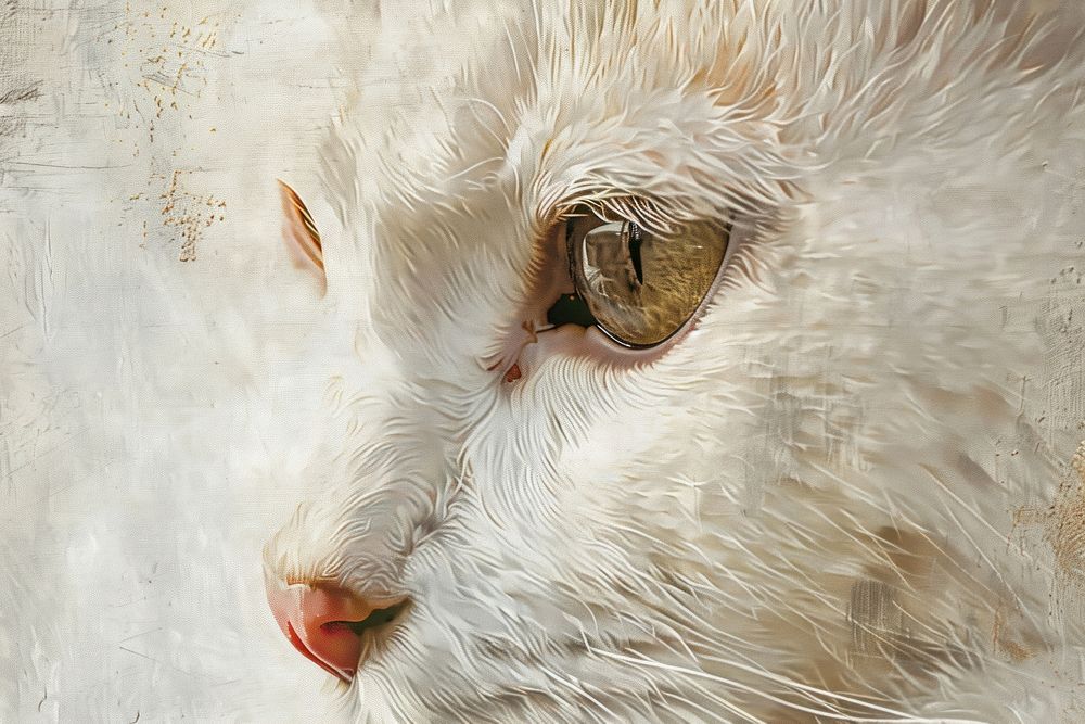 Oil painting of a close up on pale cat backgrounds animal mammal.