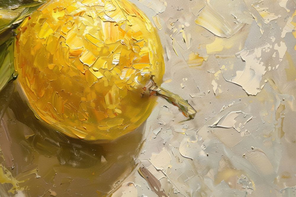 Oil painting of a close up on pale lemon backgrounds fruit plant.