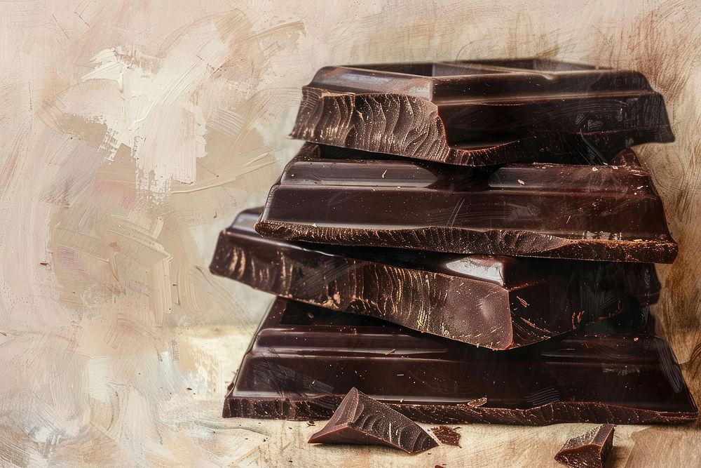 Oil painting of a close up on pale chocolate dessert fudge confectionery.
