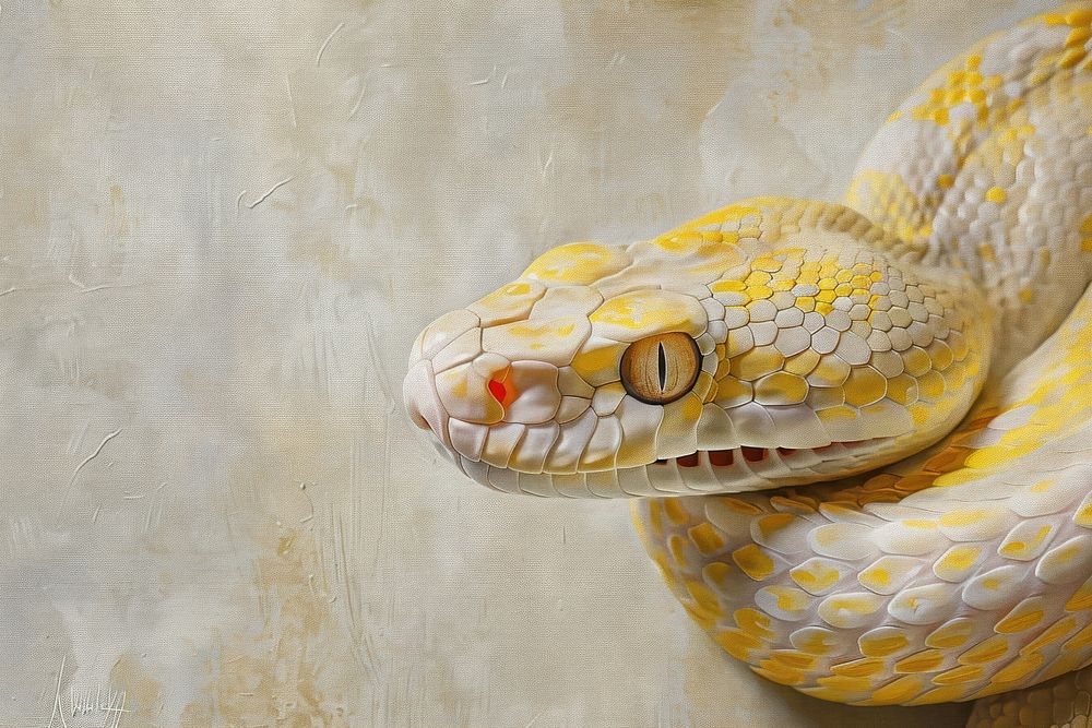 Oil painting of a close up on pale snake reptile animal poisonous.