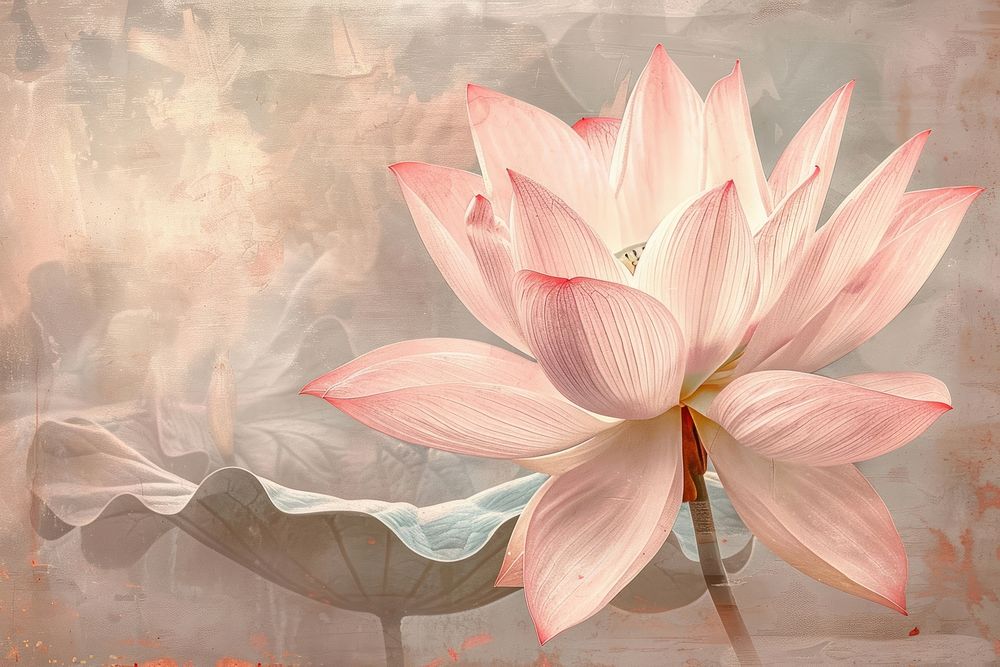 Oil painting of a close up on pale lotus flower petal plant.