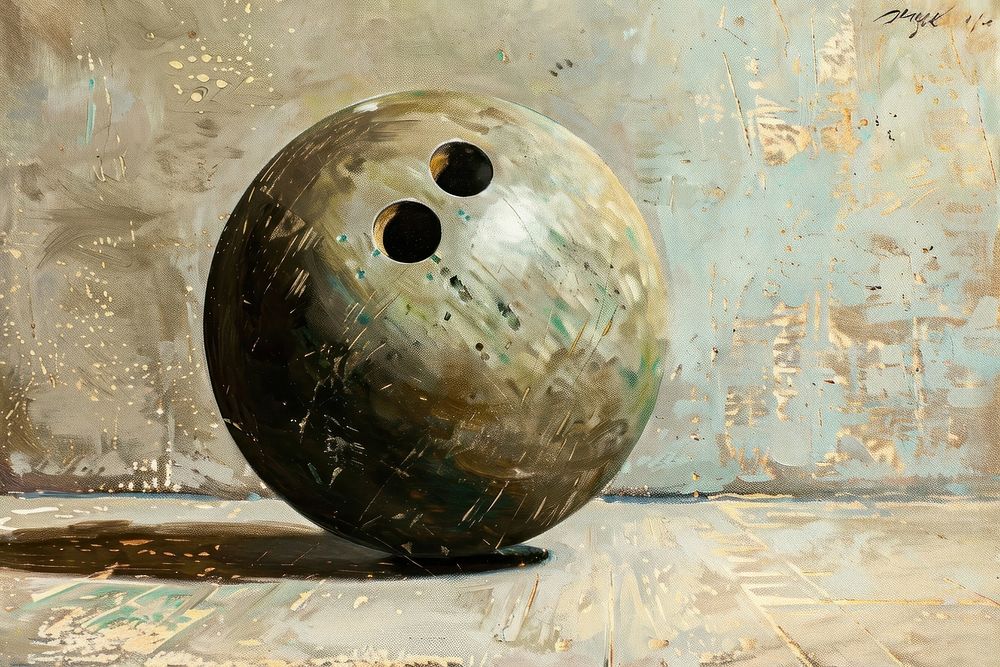 Oil painting of a close up on pale bowling ball sphere old recreation.