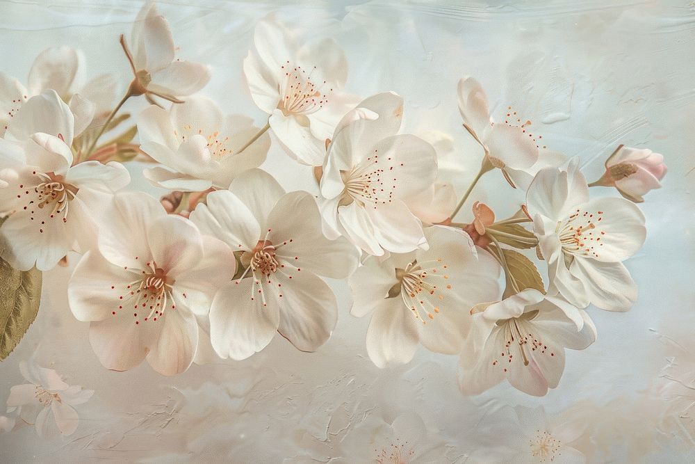 Oil painting of a close up on pale cherry blossom backgrounds flower petal.
