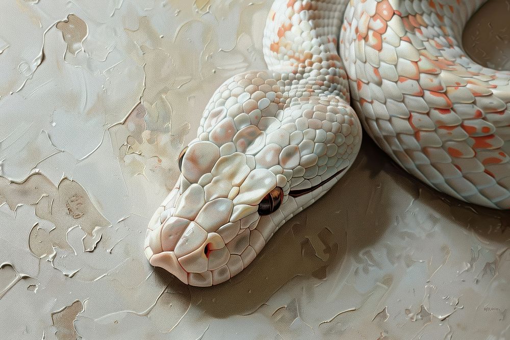 Oil painting of a close up on pale snake reptile animal wildlife.