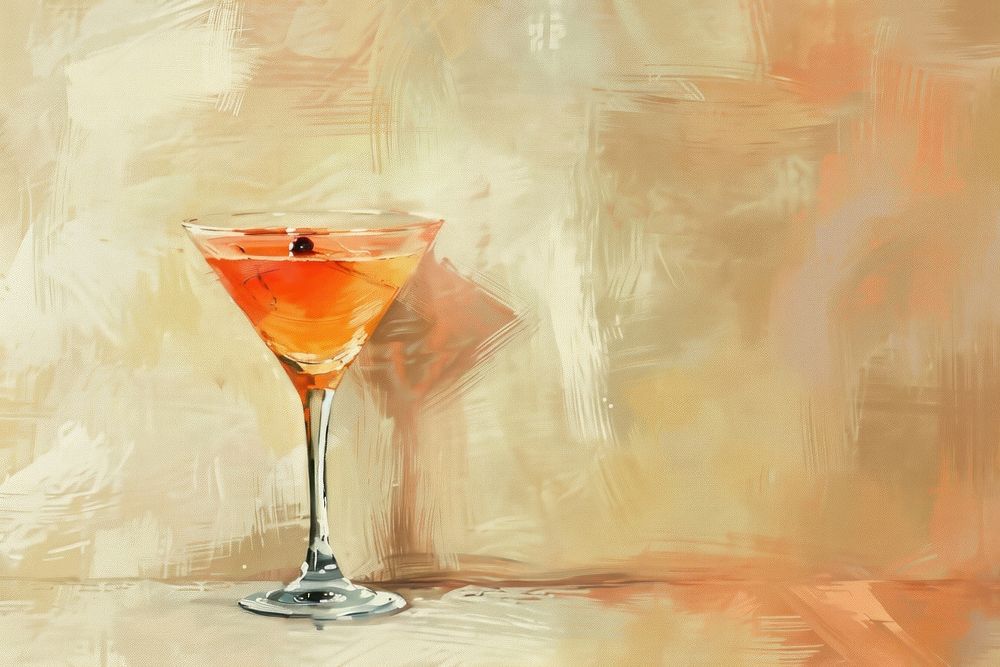 Oil painting of a close up on pale cocktail martini drink glass.