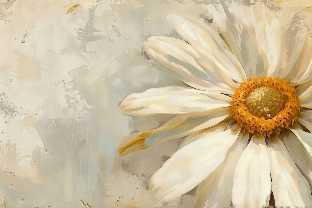 Oil painting of a close up on pale daisy backgrounds flower petal.