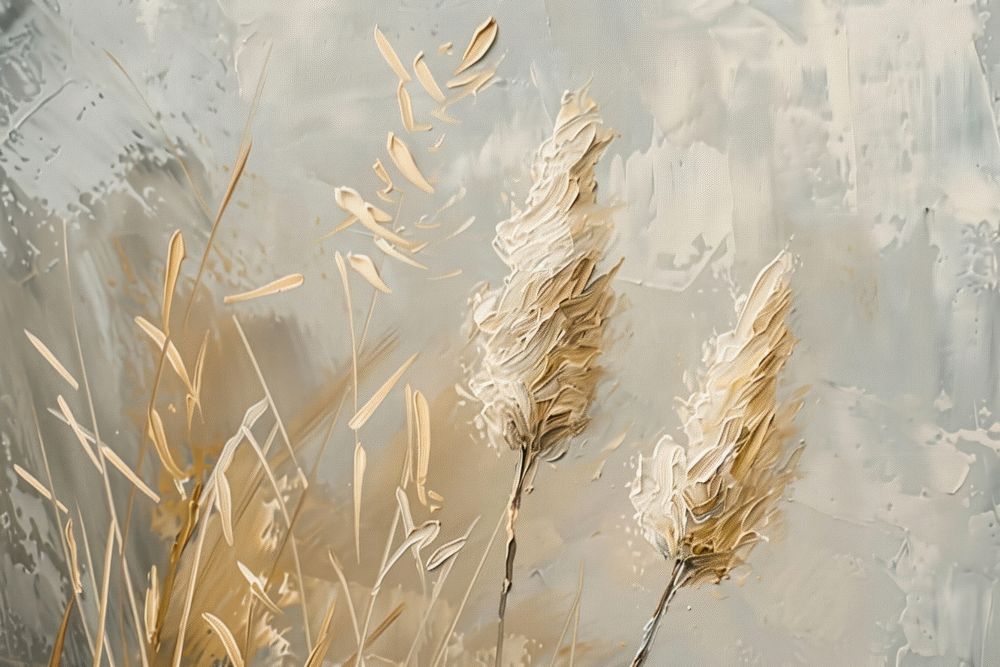 Oil painting of a close up on pale nature backgrounds plant reed.