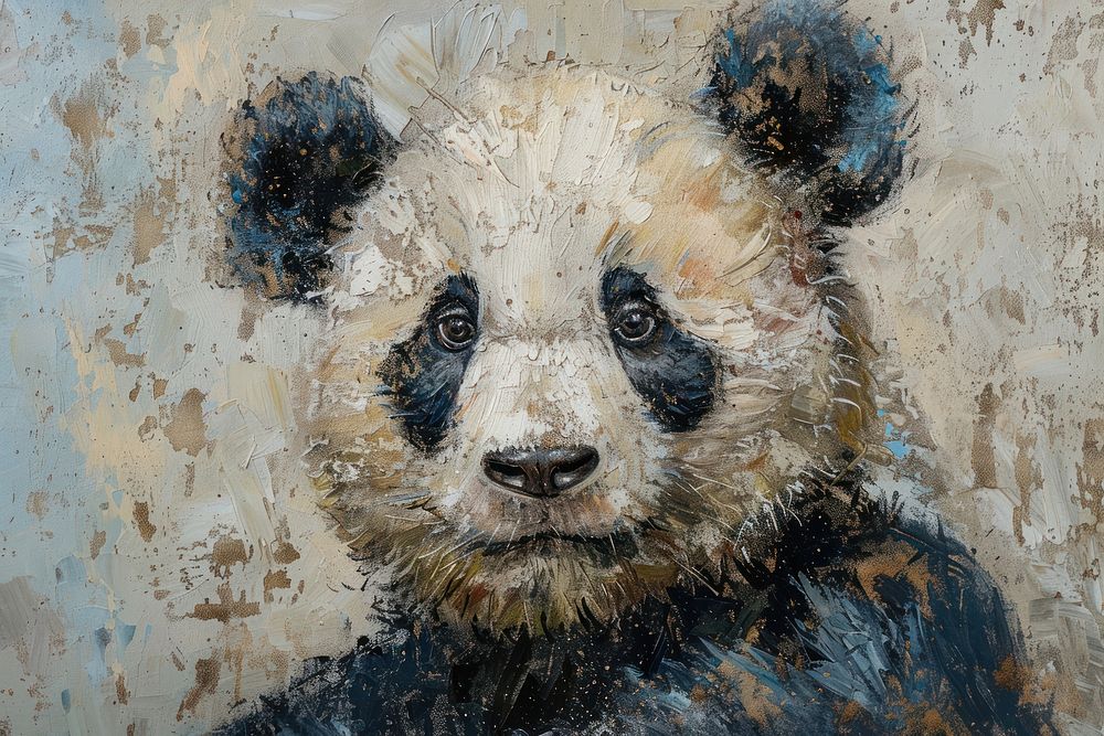 Oil painting of a close up on pale panda wildlife drawing mammal.