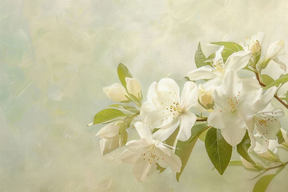 Oil painting of a close up on pale jasmine backgrounds blossom flower.
