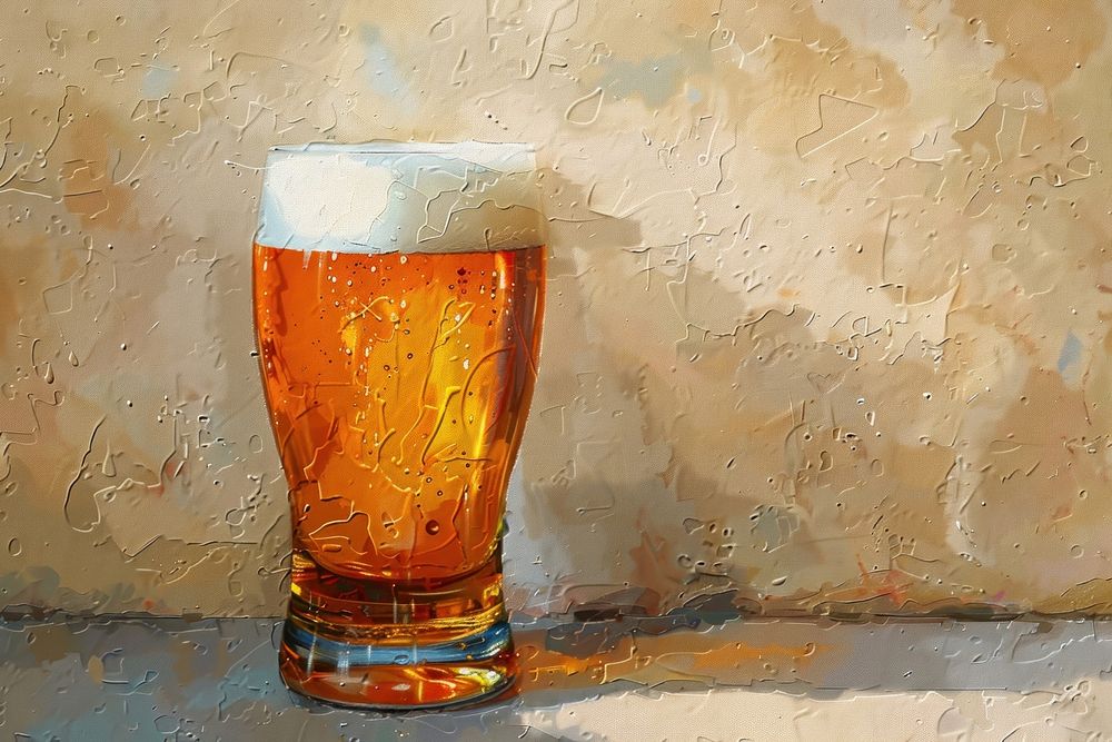 Oil painting of a close up on pale beer drink lager glass.