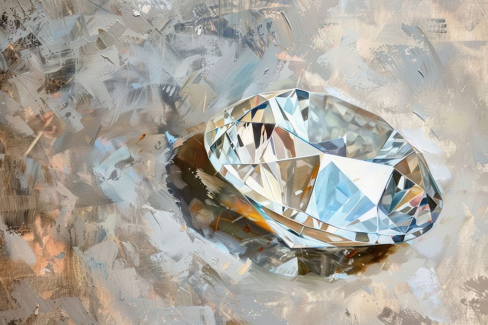 Oil painting of a close up on pale diamond backgrounds gemstone jewelry.