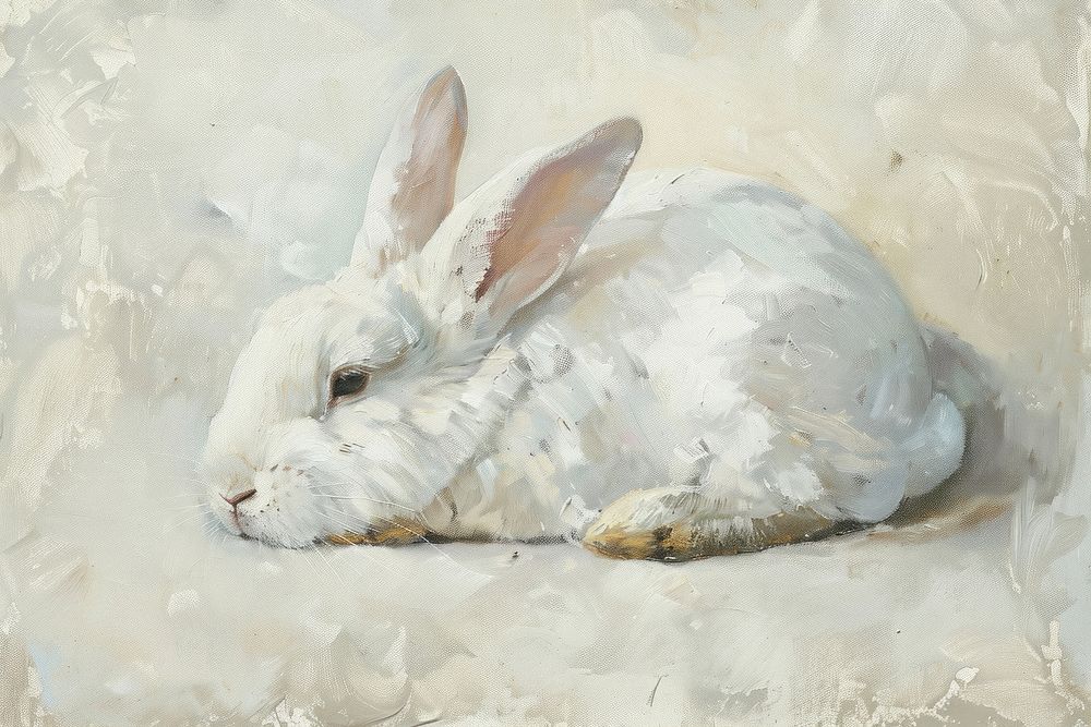 Oil painting of a close up on pale bunny drawing animal mammal.