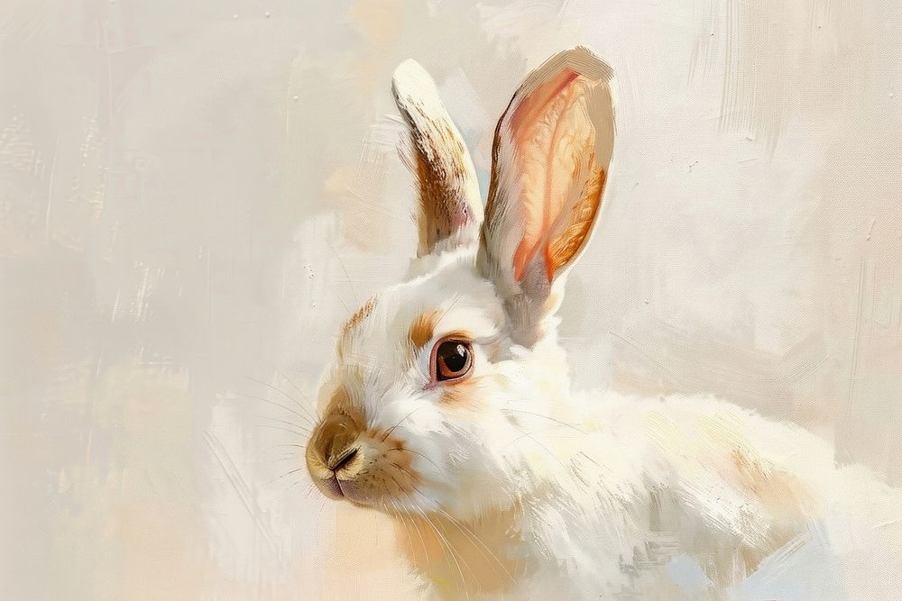 Oil painting of a close up on pale bunny animal mammal rodent.