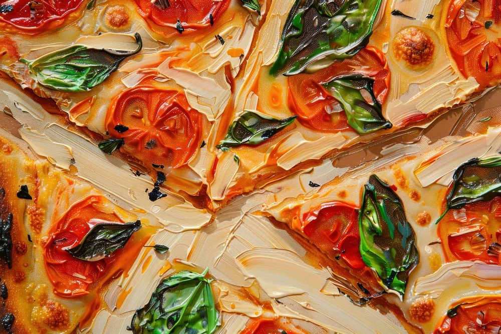 Oil painting of a close up on pale pizza backgrounds food meal.