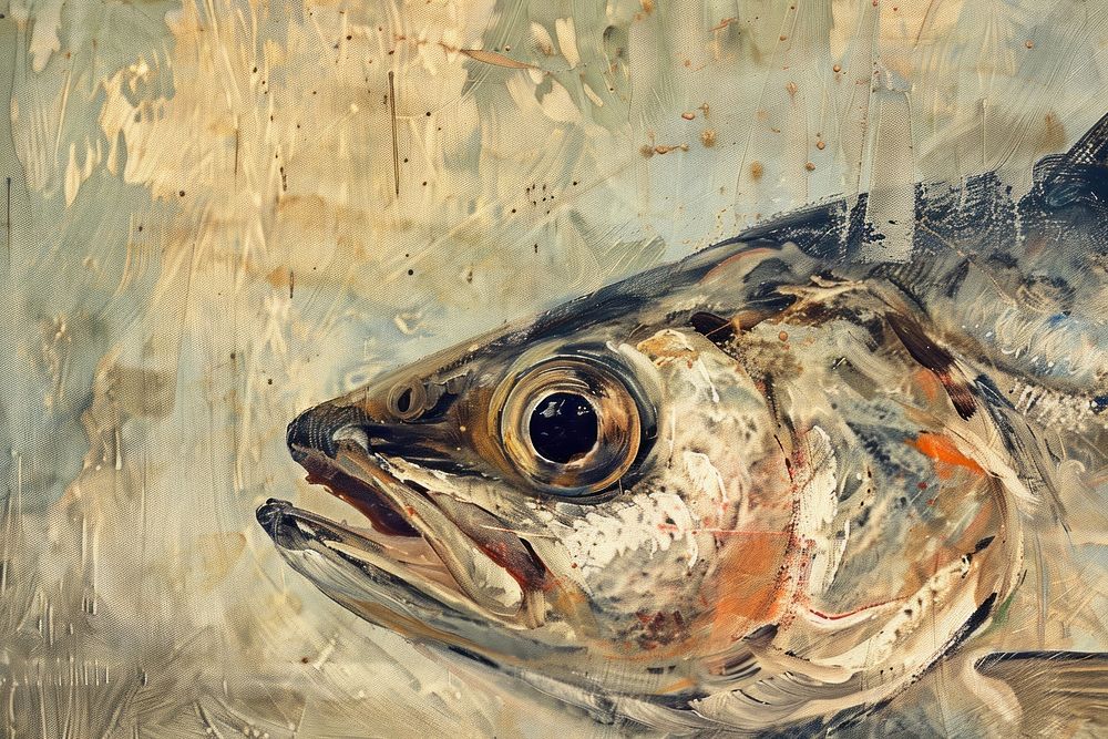 Oil painting of a close up on pale fish drawing animal wildlife.