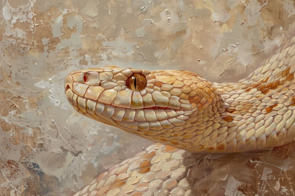 Oil painting of a close up on pale snake backgrounds reptile animal.