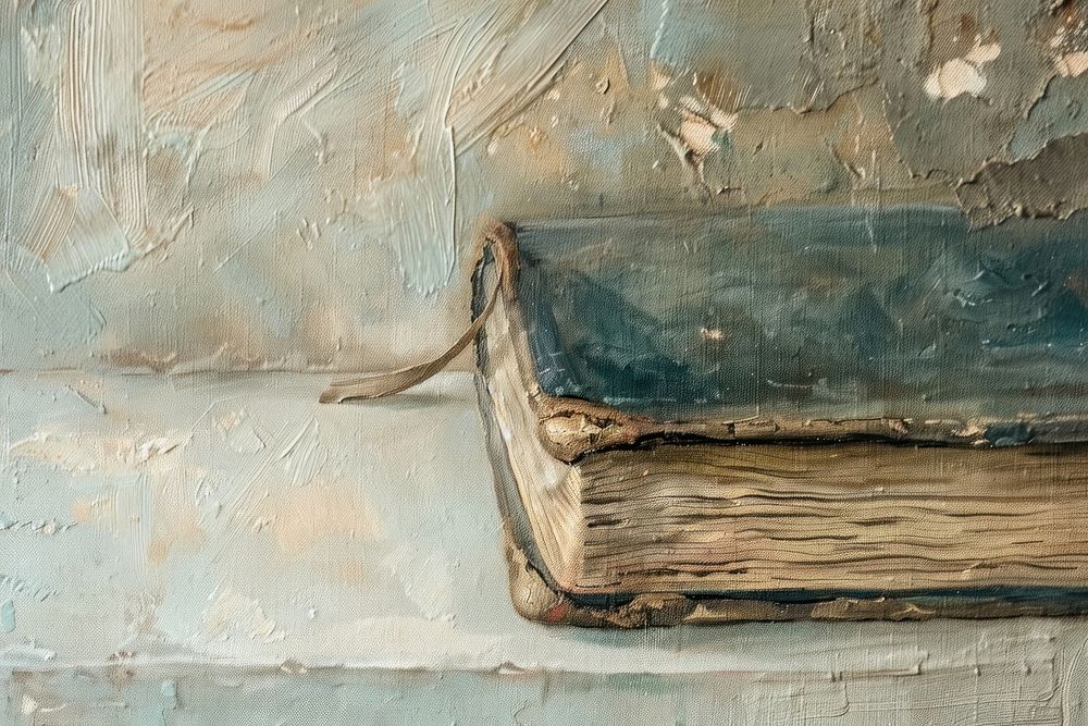 Oil painting of a close up on pale book drawing old publication.