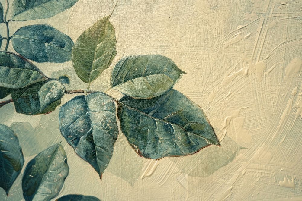 Oil painting of a close up on pale leaf backgrounds plant textured.
