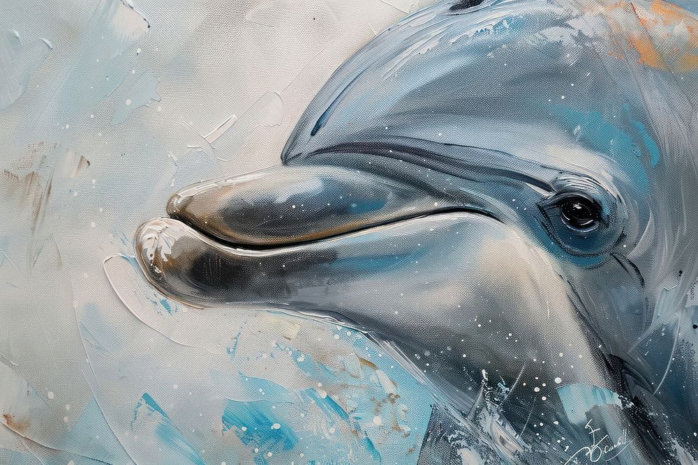 Oil painting of a close up on pale dolphin drawing animal mammal.