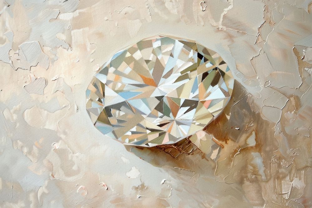 Oil painting of a close up on pale diamond backgrounds gemstone jewelry.