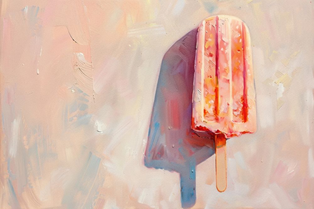 Oil painting of a close up on pale ice pop dessert food lollipop.