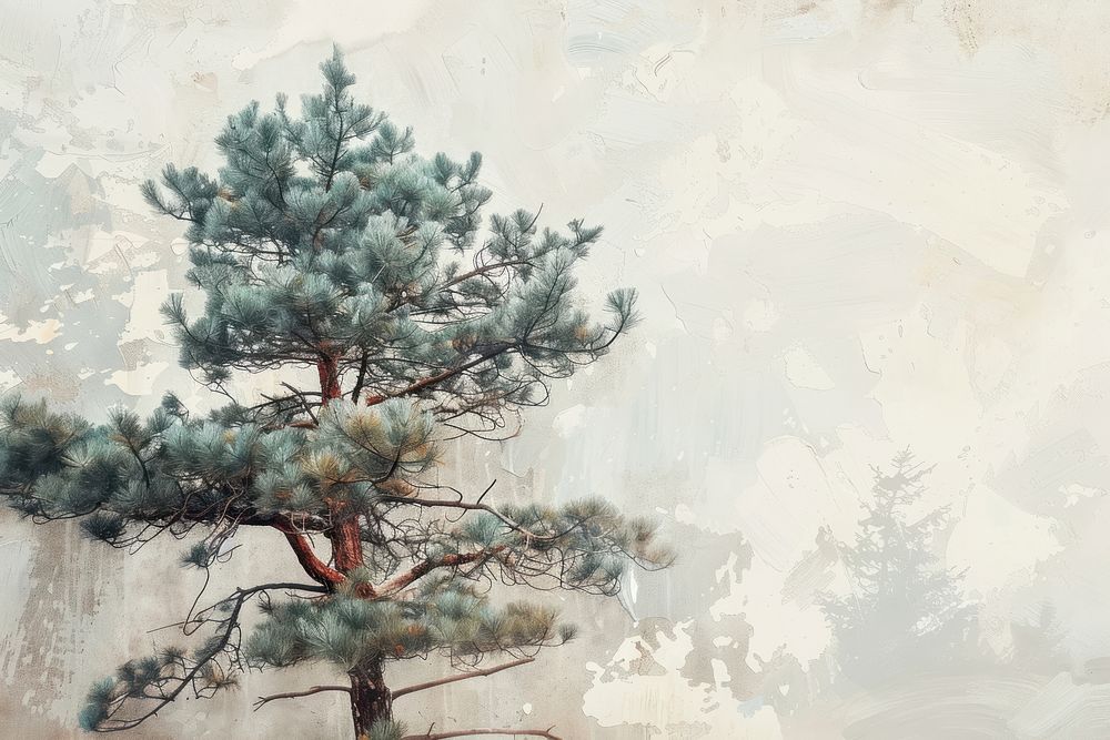 Oil painting of a close up on pale pine tree backgrounds outdoors drawing.