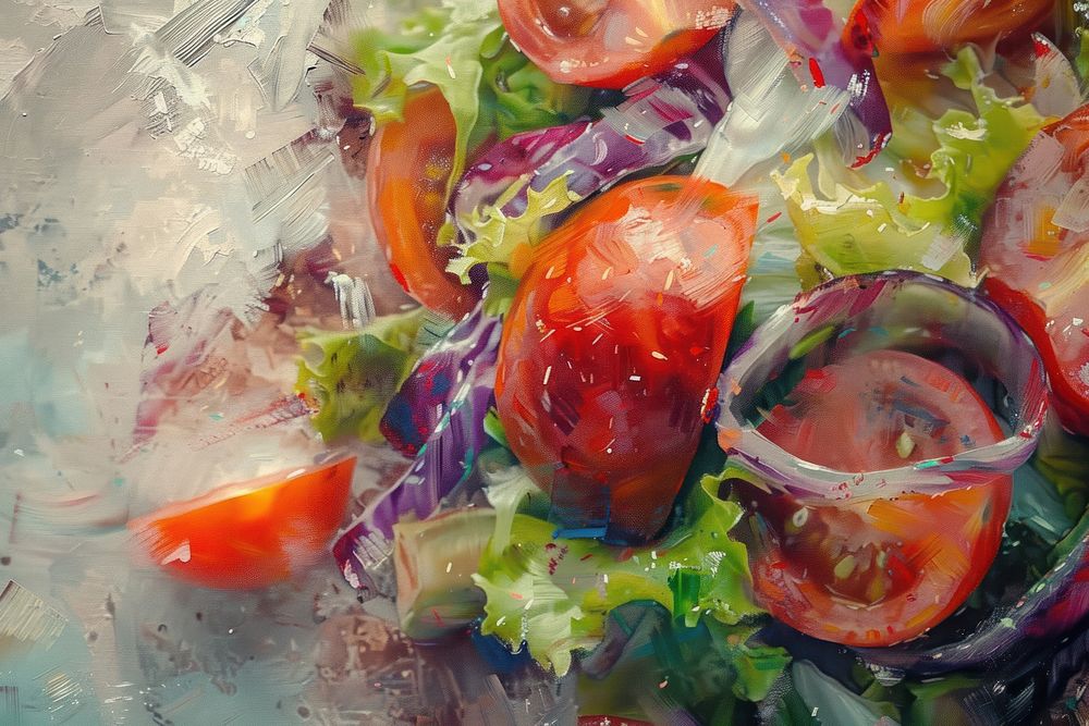 Oil painting of a close up on pale salad backgrounds food vegetable.