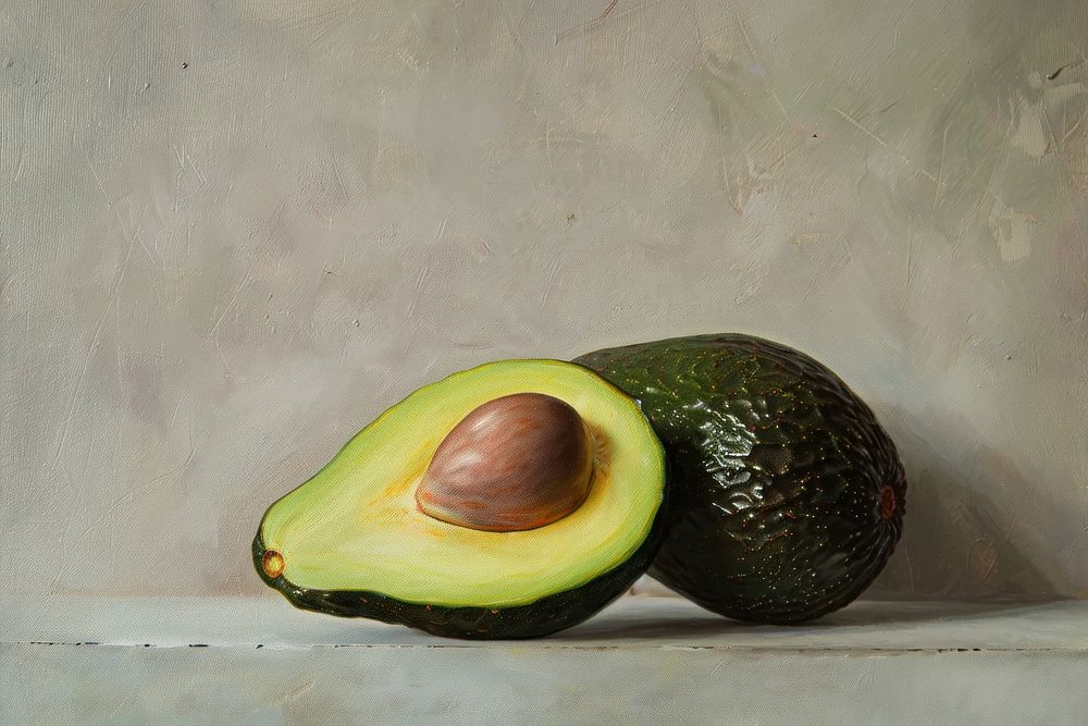 Oil painting of a close up on pale avocado fruit plant food.