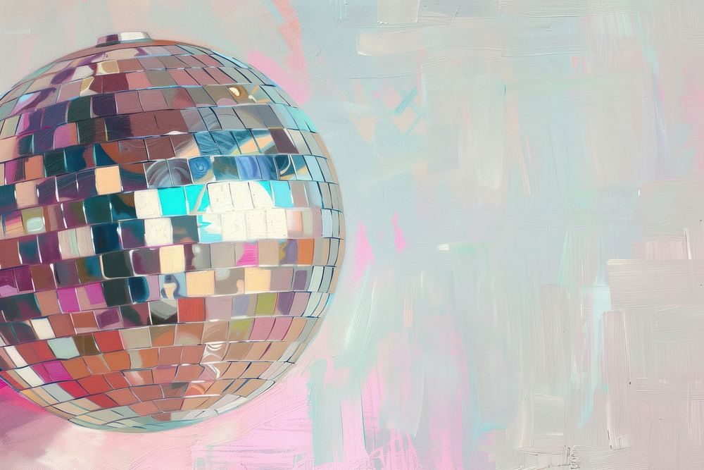 Oil painting of a close up on pale disco ball backgrounds sphere illuminated.