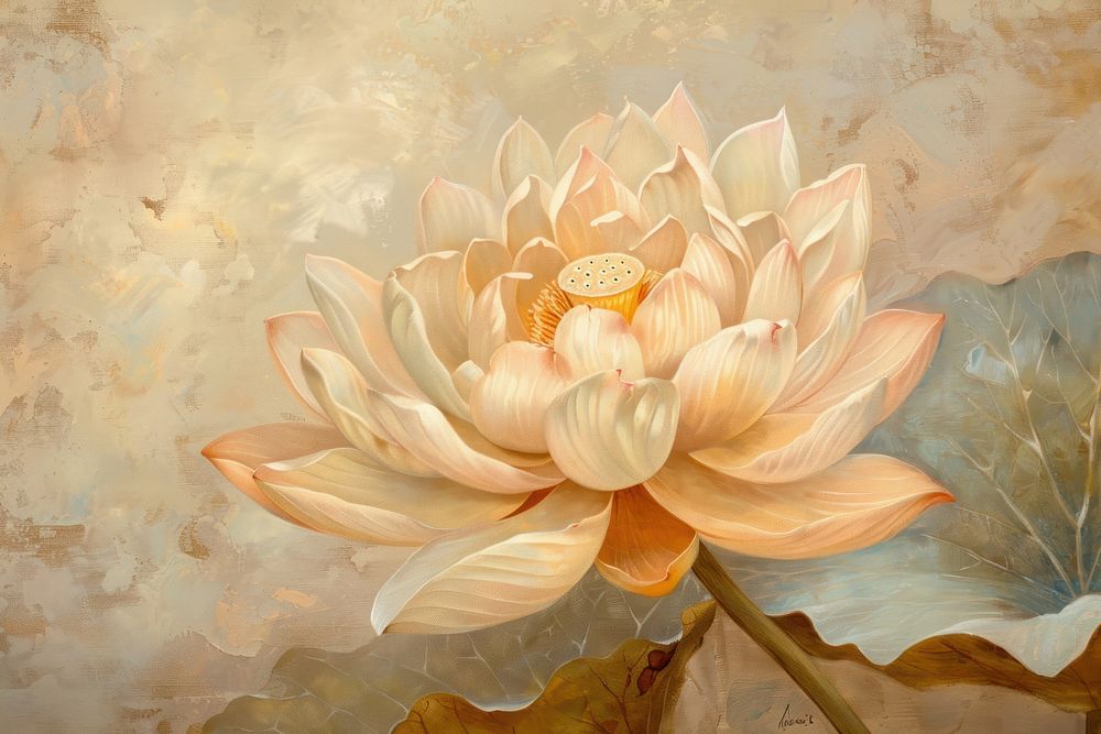 Oil painting of a close up on pale lotus backgrounds flower petal.
