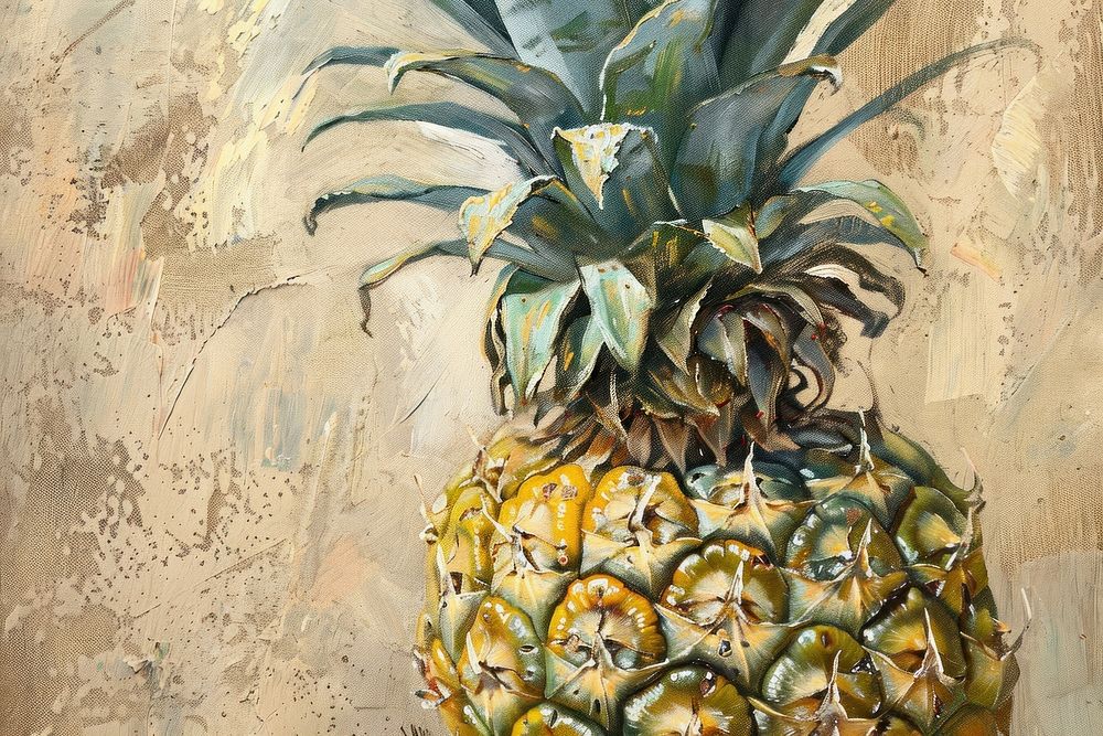 Oil painting of a close up on pale pineapple backgrounds fruit plant.