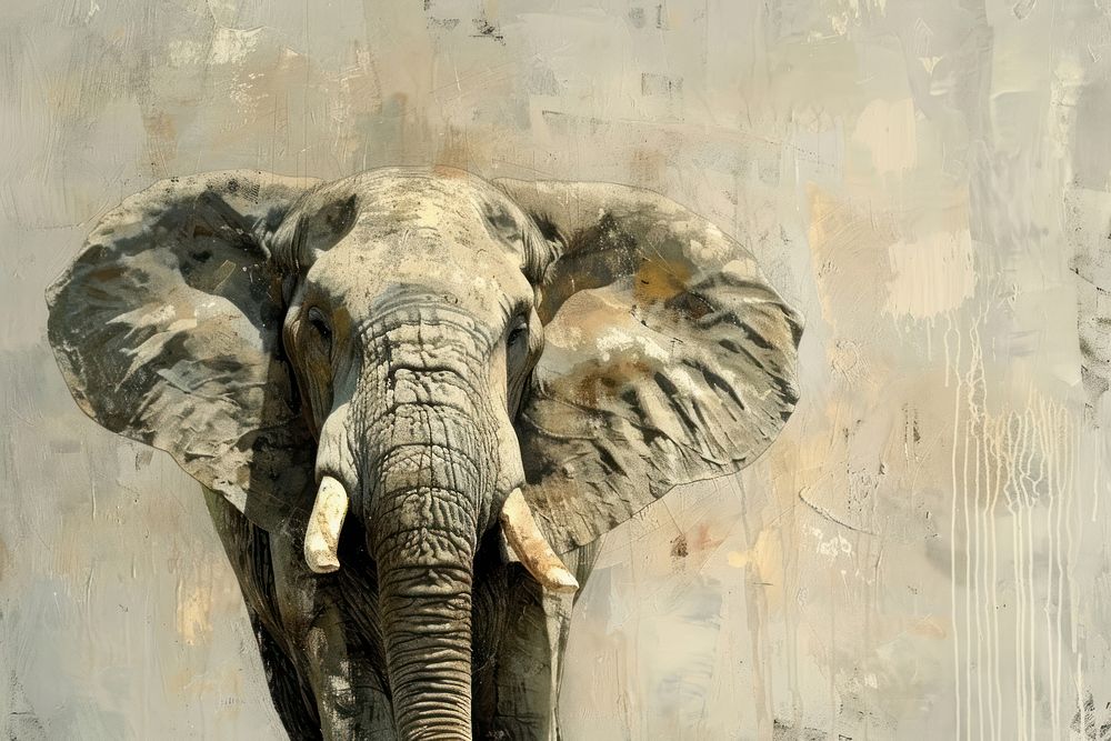 Oil painting of a close up on pale elephant backgrounds wildlife animal.