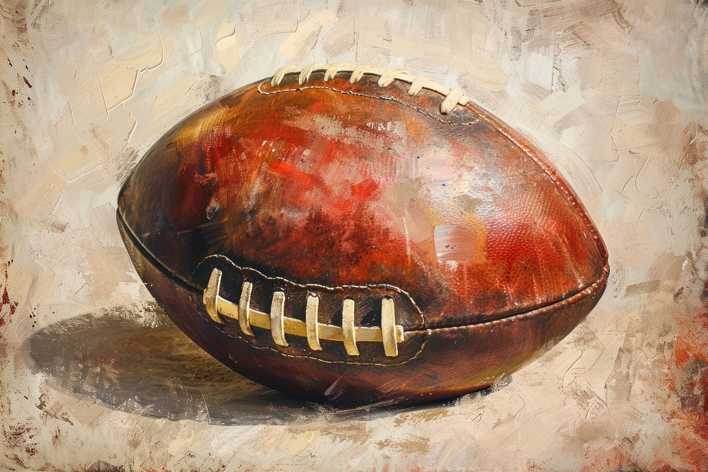 Oil painting of a close up on pale football sports baseball brown.