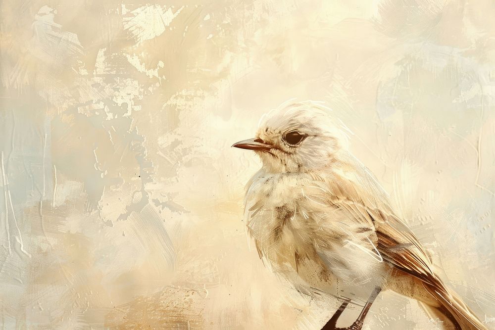 Oil painting of a close up on pale bird sparrow drawing animal.