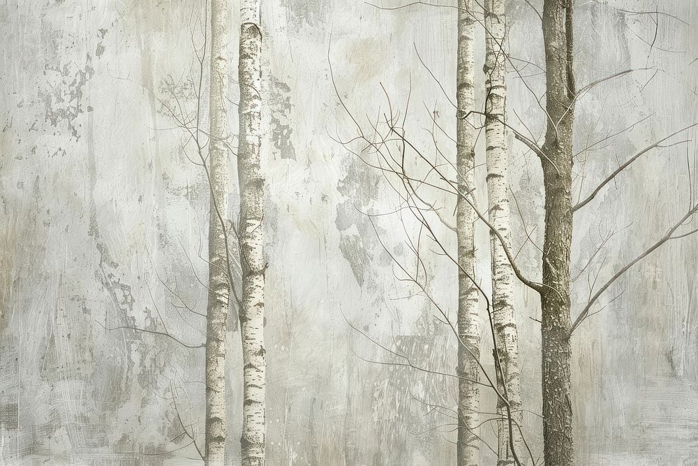 Oil painting of a close up on pale forest backgrounds drawing birch.