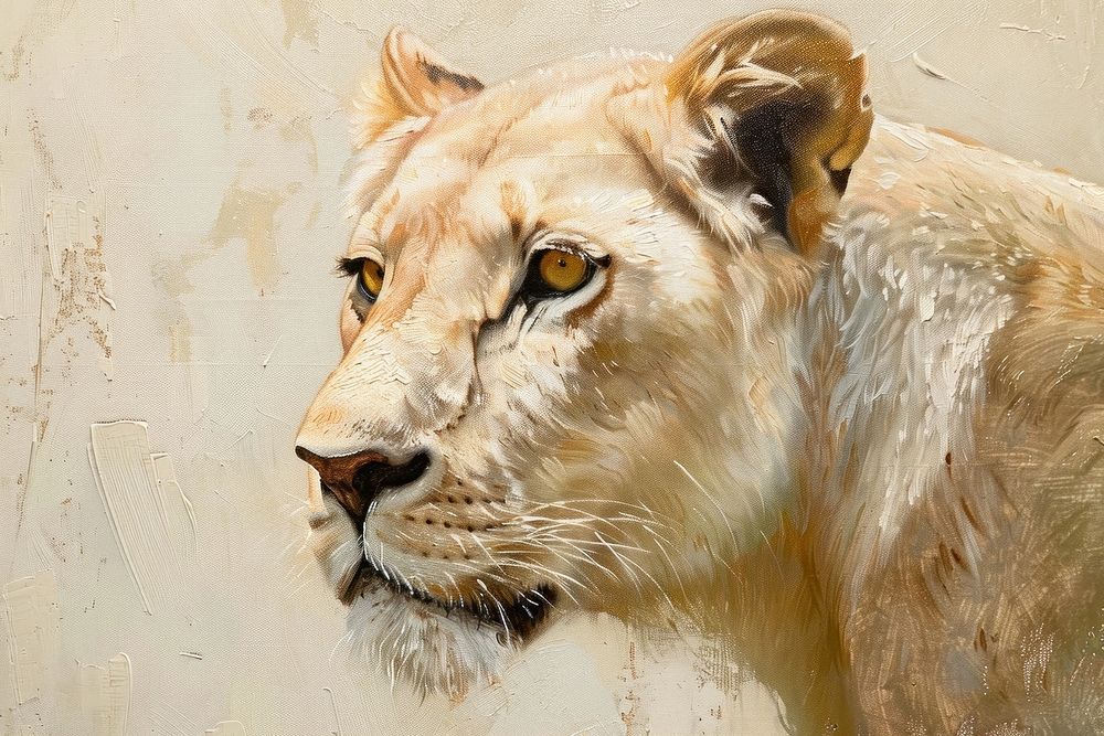 Oil painting of a close up on pale lion wildlife animal mammal.