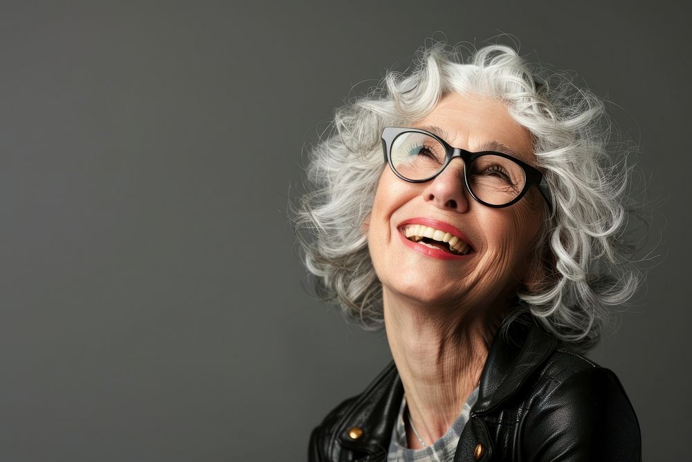 Senior model woman portrait laughing photography.