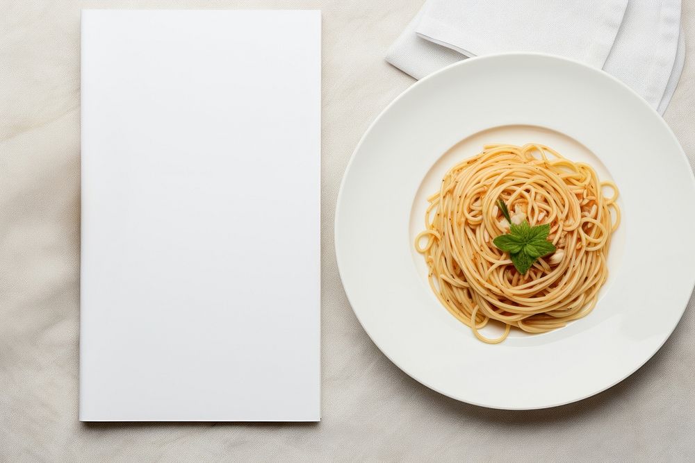 Menu restaurant mockup spaghetti plate pasta.