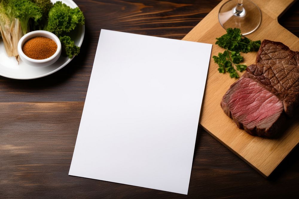 Paper menu mockup plate food meat.
