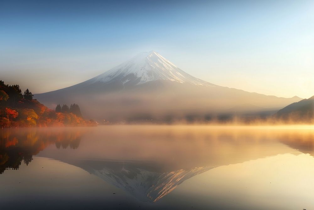 Fuji Mountain mountain lake reflection.
