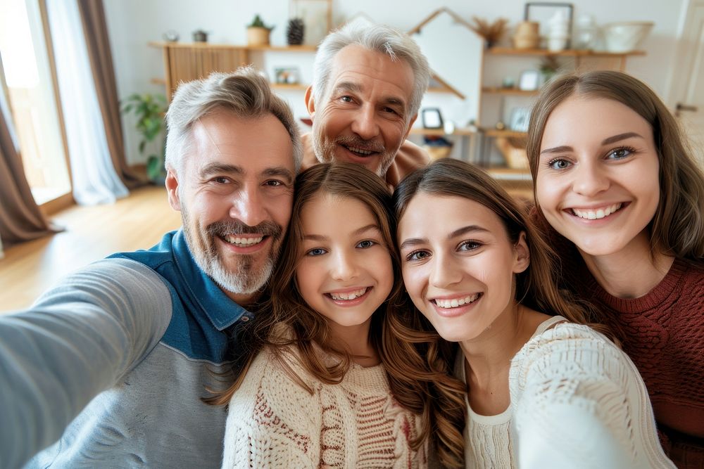 Multigenerational people selfie family adult.