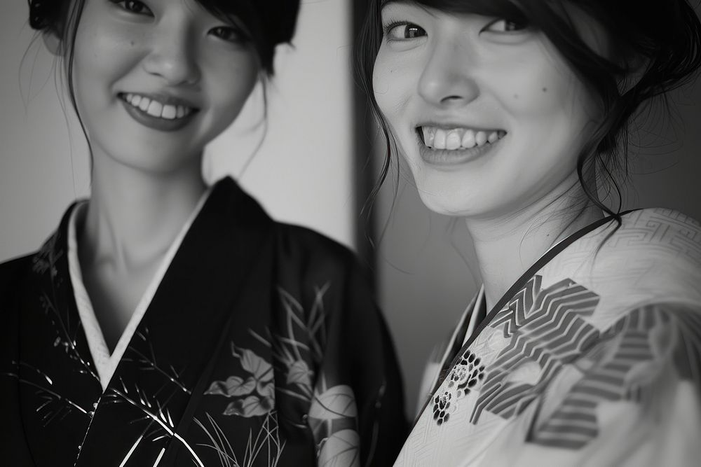 Smiling Yukata 2 women portrait fashion adult.