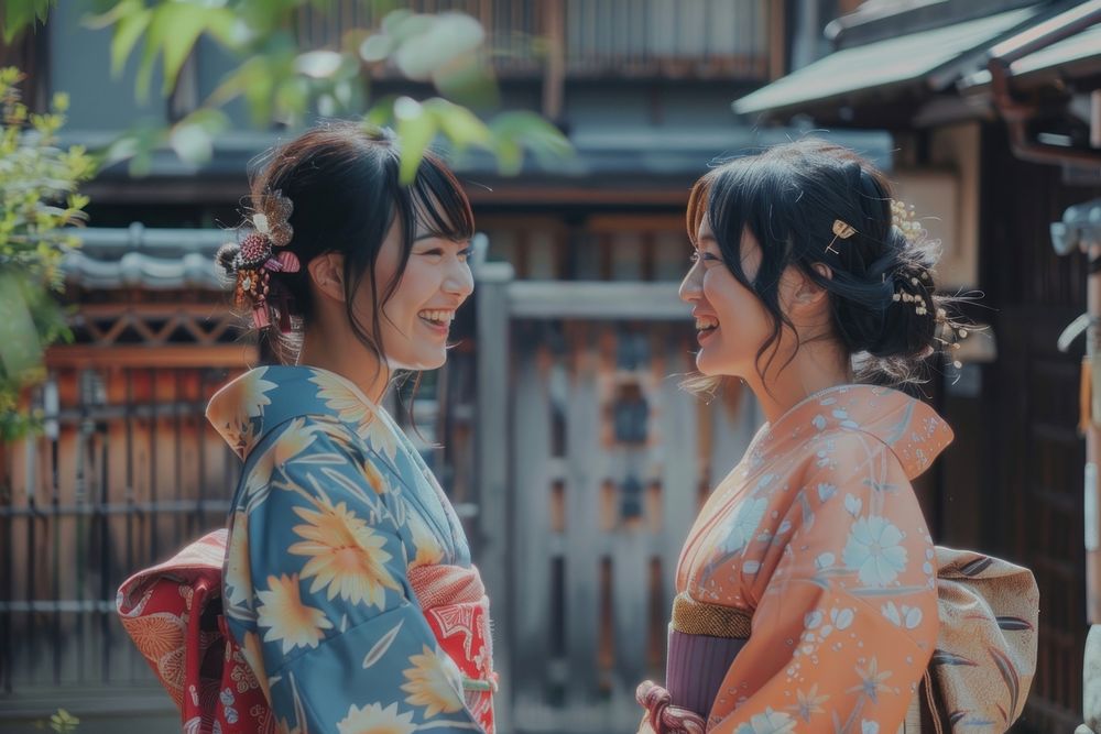 Yukata 2 women smiling adult robe.