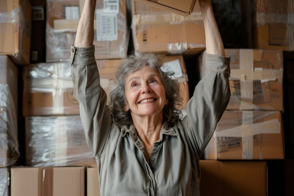 Mature woman box cardboard person.
