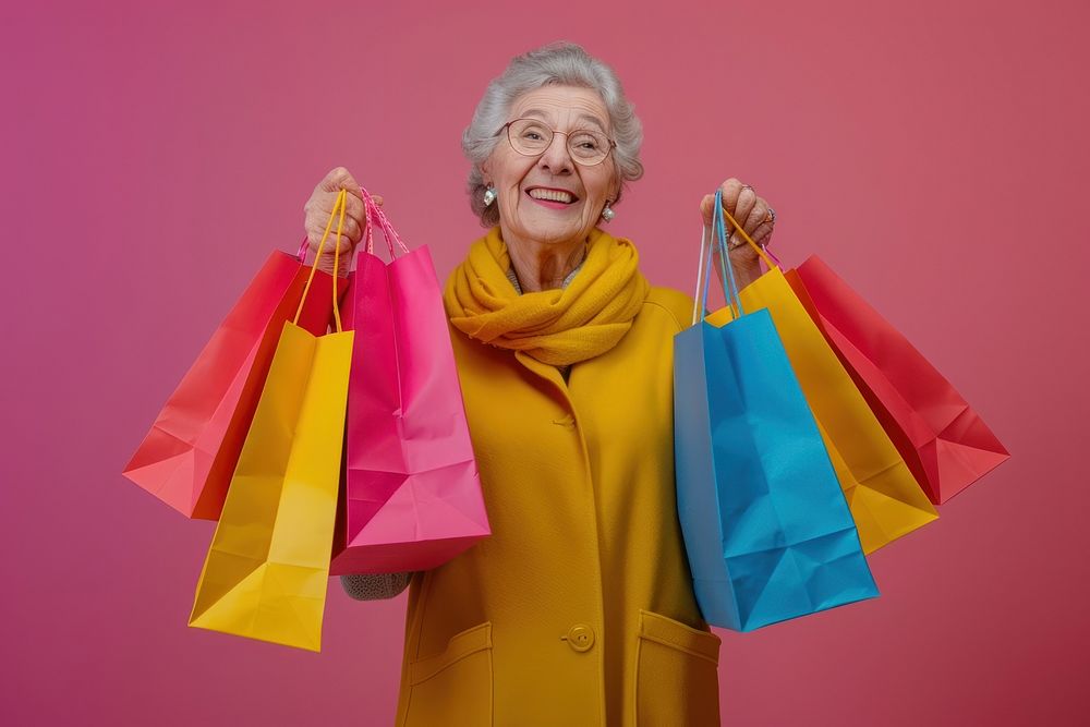 Mature woman shopping bag accessories.