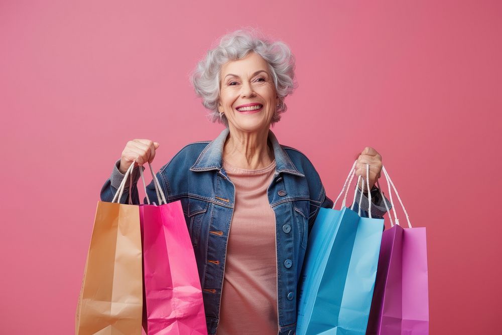Mature woman shopping bag accessories.