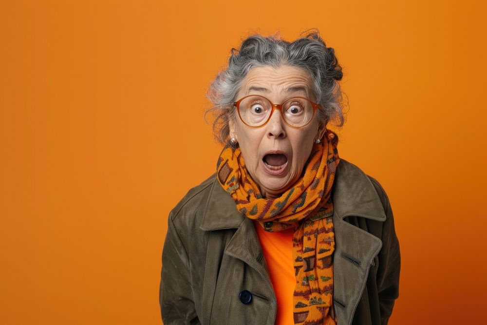 Mature woman surprised clothing apparel.