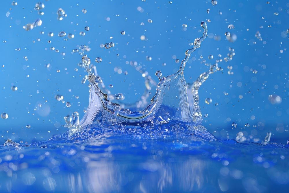 Blue water splash outdoors droplet nature.