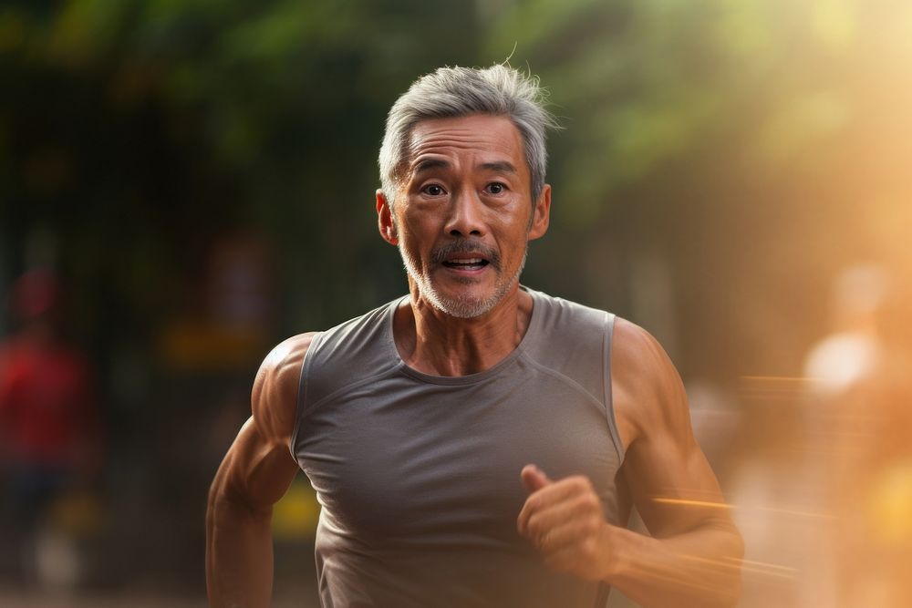 Sout east asian senior man athletic running jogging person.